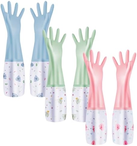3Pcs Reusable Dishwashing Cleaning Gloves with Non-Slip Design and Cotton Lining
