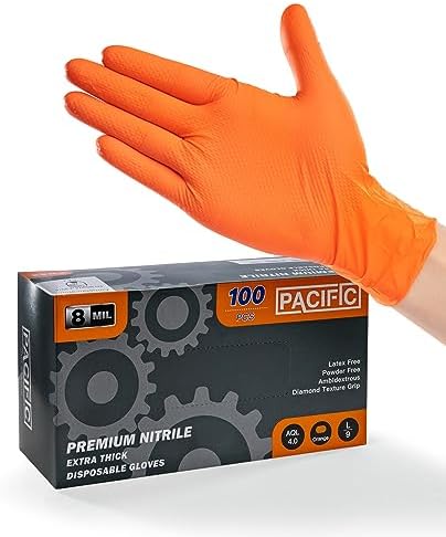 PACIFIC PPE Orange Nitrile Gloves 8 Mil 100 Count