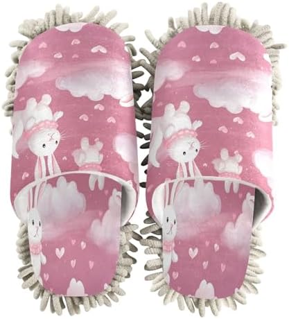 Bulletgxll Cute Rabbits Cleaning Slippers Mop Washable
