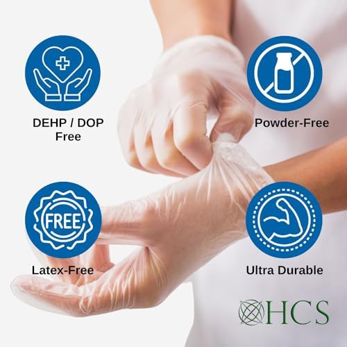 HCS Vinyl Gloves Clear Latex-Free Food Prep Cleaning Exam