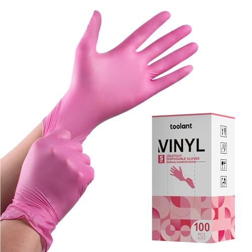 OriStout Pink Vinyl Gloves 100 Pack Womens Medium Non-Latex