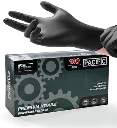 PACIFIC PPE Black Nitrile Gloves 6 Mil 100 Count XL