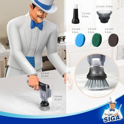 MRSIGA Cordless Spin Scrubber with 5 Brushes