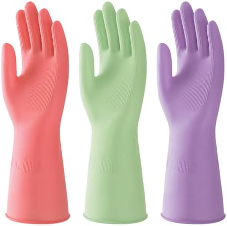 3 Pairs Natural Rubber Dishwashing Gloves for Hand Protection