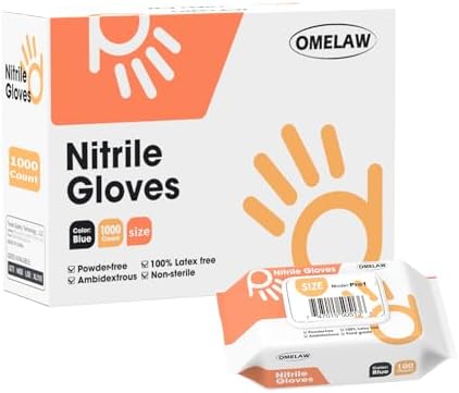 OMELAW Disposable Nitrile Gloves 4 Mil Powder Free