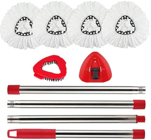 Sgizoku Spin Mop Head Refill - 4 Pads 1 Base 1 Handle