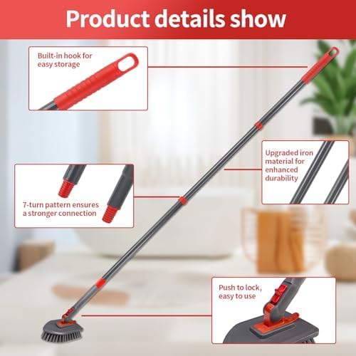 Hohoky Tile Tub Scrubber Brush No Scratch with 4 Heads 51 Handle