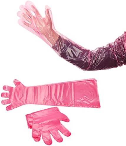 QDAOYU Disposable Long Plastic Gloves 50 Pcs Red 355 Inch