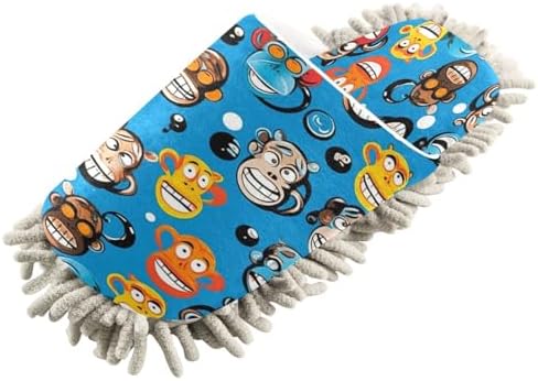 Bulletgxll Blue Monkeys Mop Slippers - Washable Comfortable Cleaning Slippers for Home