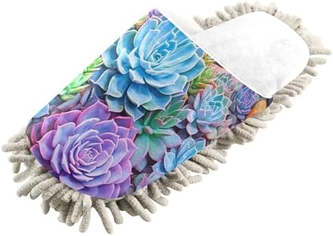 RunningBear White Succulent Flowers Mop Slippers for Home Office
