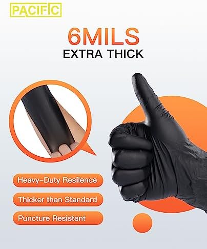 PACIFIC PPE Black Nitrile Gloves 6 Mil 100 Count XL