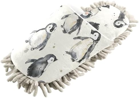 White Cute Penguins Mop Slippers for Home Cleaning