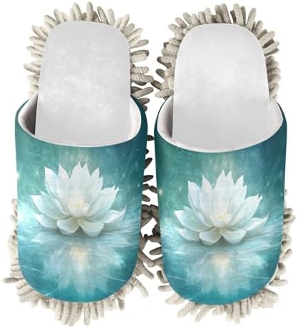 RunningBear White Flowers Lotus Mop Slippers for Home Floor Cleaning