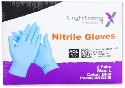 Lightning X Blue Nitrile Gloves Large 100 Gloves 50 Pairs 25 Carded Packs