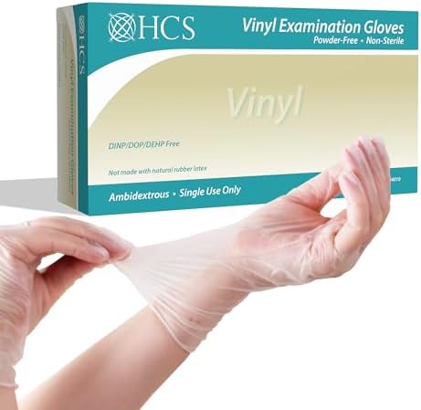 HCS Vinyl Gloves Clear Latex-Free Food Prep Cleaning Exam