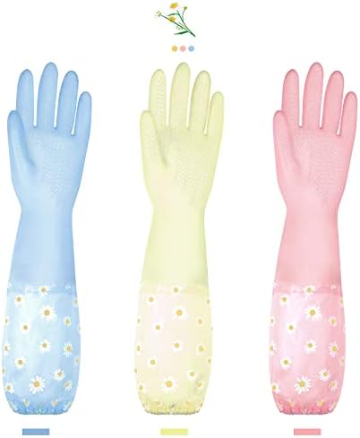 KAQ Reusable Rubber Cleaning Gloves 3 Pairs Long Cuff
