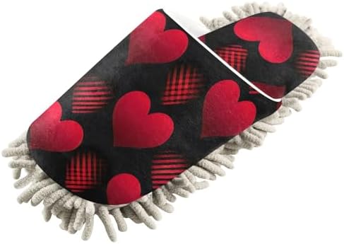 RunningBear Red Heart Mop Slippers for Home Office Cleaning