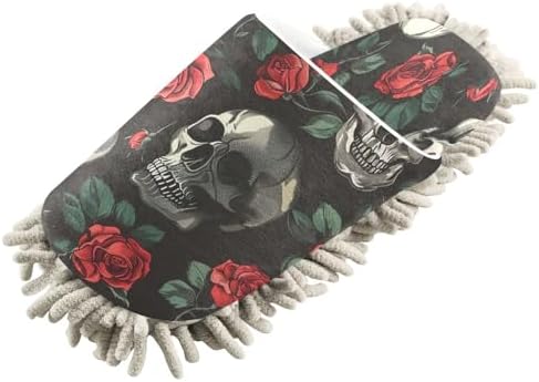 Zhirexin Rose Skull Mop Slippers for House Cleaning