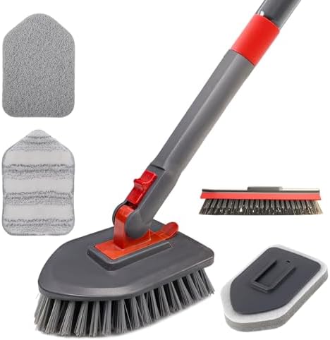 Hohoky Tile Tub Scrubber Brush No Scratch with 4 Heads 51 Handle