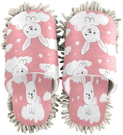 Bulletgxll Cute Rabbits Cleaning Slippers Washable Mop Pad