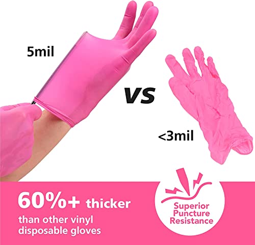 OriStout Pink Vinyl Gloves 100 Pack Womens Medium Non-Latex
