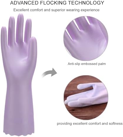 Bamllum Rubber Dishwashing Gloves - 2 Pairs Non-Slip Reusable Latex-Free