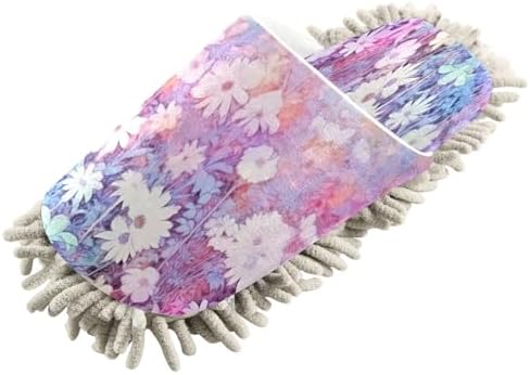 Pink Floral Microfiber Cleaning Slippers - M