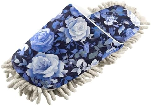 RunningBear Blue Floral Mop Slippers for Home Office