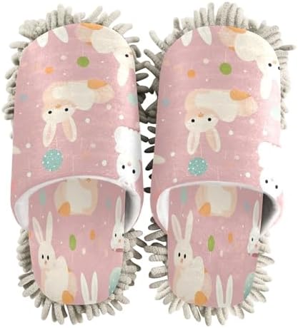 Bulletgxll Pink Bunnies Mopping Slippers Washable