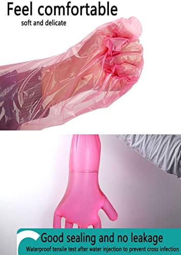 QDAOYU Disposable Long Plastic Gloves 50 Pcs Red 355 Inch
