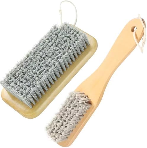 Ganganmax 2Pack Scrub Brush Set - Wood Handle Long Handle Cleaner
