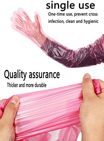 QDAOYU Disposable Long Plastic Gloves 50 Pcs Red 355 Inch