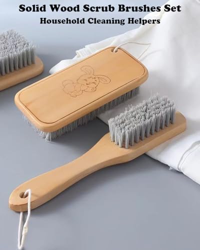 Ganganmax 2Pack Scrub Brush Set - Wood Handle Long Handle Cleaner