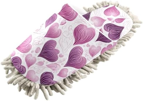 RunningBear Purple Hearts Mopping Slippers for Cleaning
