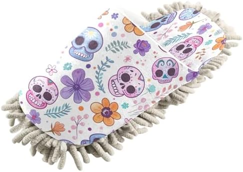 Zhirexin Colorful Skulls Cleaning Mop Slippers