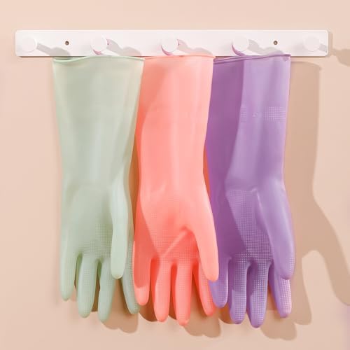 3 Pairs Natural Rubber Dishwashing Gloves for Hand Protection