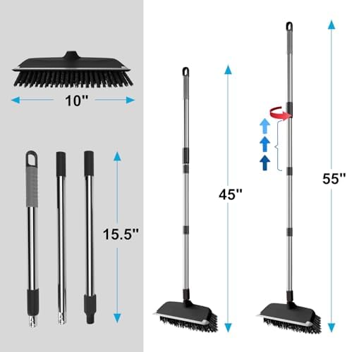 ITTAR 2-in-1 Scrubber Squeegee Brush with 53 Long Handle