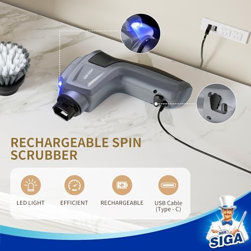 MRSIGA Cordless Spin Scrubber with 5 Brushes