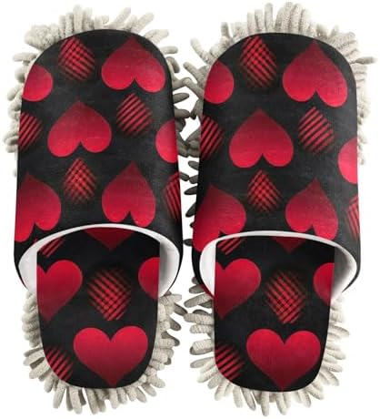 RunningBear Red Heart Mop Slippers for Home Office Cleaning