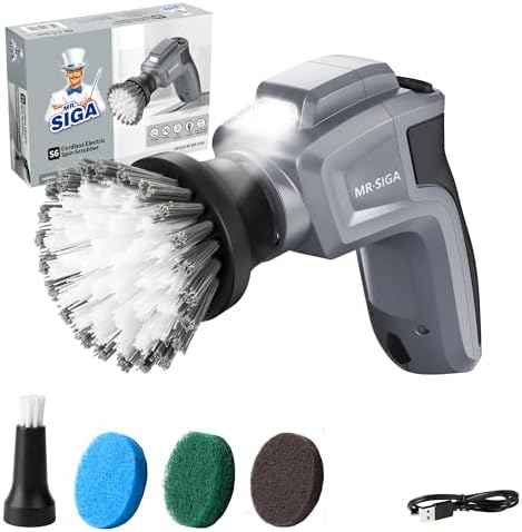 MRSIGA Cordless Spin Scrubber with 5 Brushes