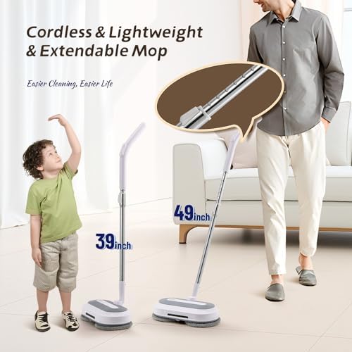 Hapyvergo Cordless Spin Mop with LED Light and Water Sprayer