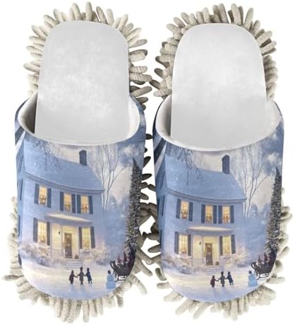 White Christmas House Mop Slippers for Home Office Cleaning