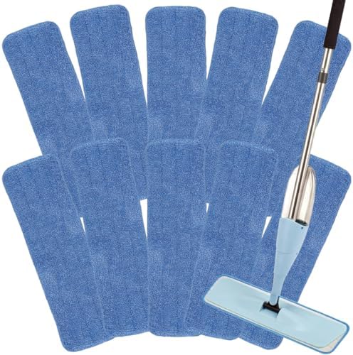 18 Inch Microfiber Mop Pads - 10 Pack Blue Replacement Heads for Bona