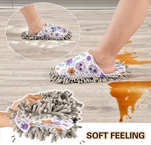 Zhirexin Colorful Skulls Cleaning Mop Slippers
