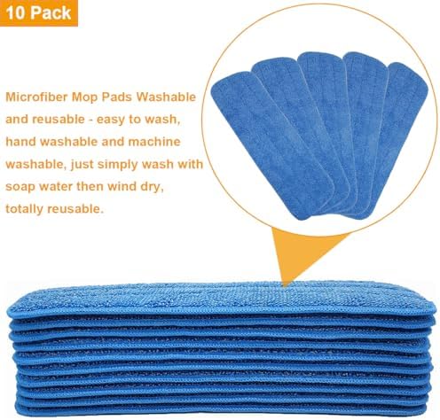 18 Inch Microfiber Mop Pads - 10 Pack Blue Replacement Heads for Bona