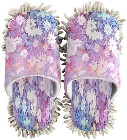 Pink Floral Microfiber Cleaning Slippers - M