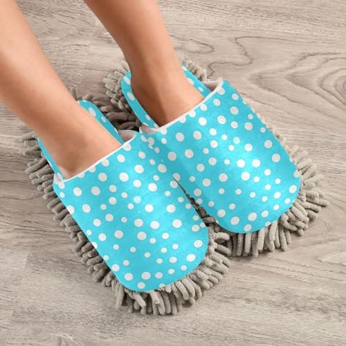 Bulletgxll Blue and White Dot Mopping Slippers - L
