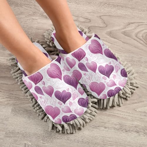 RunningBear Purple Hearts Mopping Slippers for Cleaning