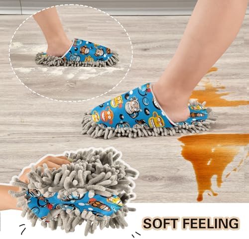 Bulletgxll Blue Monkeys Mop Slippers - Washable Comfortable Cleaning Slippers for Home