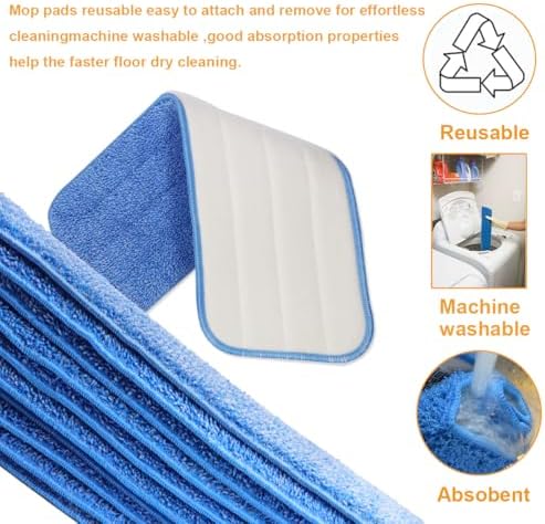 18 Inch Microfiber Mop Pads - 10 Pack Blue Replacement Heads for Bona